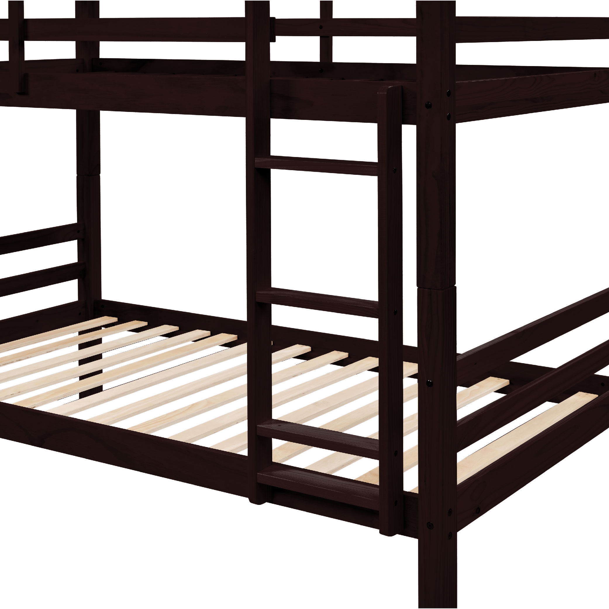 Twin Over Twin Bunk Bed With Thick Posts,Wooden Bunk Bed With High Guardrail And Ladder For Kids, Teens, Dorm Rooms, And Guest Rooms,No Box Spring Needed,Espresso_voghion.com